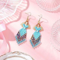 Темно-Голубой Серьги-подвески из стеклянных бусин ручной работы в форме ангела, с бусинами из стекла, имитирующими австрийский хрусталь, и 304 крючками для сережек из нержавеющей стали, золотые, глубокое синее небо, 82x24 мм