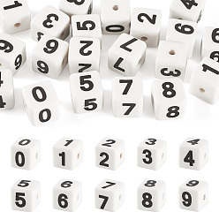 Mixed Shapes 20Pcs 10 Styles Handmade Porcelain Beads, Square with Number, Mixed Shapes, 9x9x9mm, Hole: 1.8mm, 2pcs/style