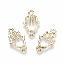 Light Gold Alloy Links connectors, Hamsa Hand, Light Gold, 19.5x12x1.5mm, Hole: 1.5mm