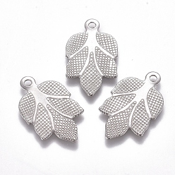 Stainless Steel Color Tarnish Resistant 304 Stainless Steel Pendants, Leaf, Stainless Steel Color, 17x10x0.4mm, Hole: 1.2mm