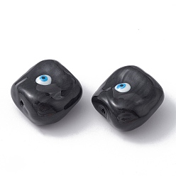 Black Glass Beads, with Enamel, Square with Evil Eye Pattern, Black, 20x19x10mm, Hole: 1.2mm