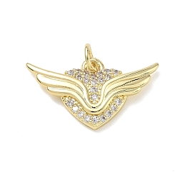 Golden Brass with Crystal Rhinestone Pendants, Wing with Heart Charms, Golden, 12.5x22x3mm, Hole: 3mm