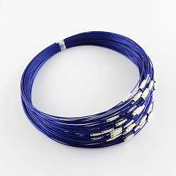 Midnight Blue Stainless Steel Wire Necklace Cord DIY Jewelry Making, with Brass Screw Clasp, Midnight Blue, 17.5 inchx1mm, Diameter: 14.5cm