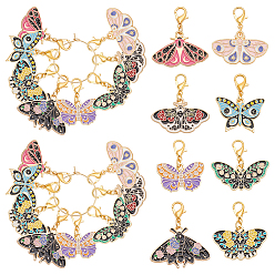 (52) Непрозрачная лаванда 16 шт. 8 стили, подвесные маркеры с эмалью из сплава и фиксирующими стежками, с 316 кольцами-подвесками для бокалов для вина из хирургической нержавеющей стали, бабочка, разноцветные, 2.7~3 см, 2 шт / стиль