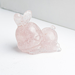 Розовый Кварц Украшение для дисплея кролика из смолы, с натуральной крошкой розового кварца внутри статуй для украшения домашнего офиса, 47x44x29 мм