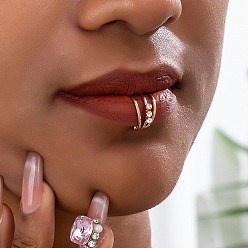 Золотой Сплав кристалл горный хрусталь 3 линии поддельные кольца для губ, зажим для манжеты на поддельном пирсинге лабрета, золотые, внутренний диаметр: 11 мм