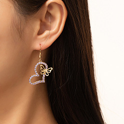 Розалина Висячие серьги из сплава со стразами в форме сердца и бабочки, золотые, Розалина, 45x15 мм