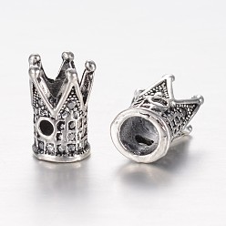 Antique Silver Alloy Beads, Crown, Antique Silver, 12x8.5mm, Hole: 1.5mm