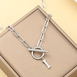 Letter I Ожерелья из нержавеющей стали с цепочкой-скрепкой и застежками ot, цвет нержавеющей стали, Буква "i", 18.11 дюйм (46 см)