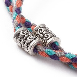Mixed Color Cotton Cord Multi-strand Bracelets, with Nylon Thread and Tibetan Style Alloy Beads, Buddha Head, Antique Silver, Mixed Color, Inner Diameter: 2-3/4 inch(7cm)