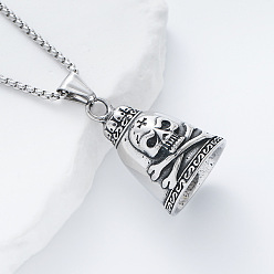 Нержавеющая Сталь Цвет Крест череп викинг колокольчик стража 304 подвеска из нержавеющей стали цепочка-коробочка ожерелье для мужчин и женщин, цвет нержавеющей стали, 23.62 дюйм (60 см)