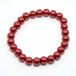 Темно-Красный Эластичный стекла браслеты из жемчуга, с эластичным шнуром, темно-красный, 6x55 мм