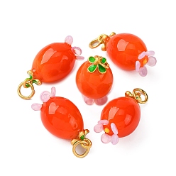 Оранжево-Красный Подвески лэмпворк ручной работы, с латунной фурнитурой матового золотого цвета, фрукты, с целью перехода в кольце, оранжево-красный, 21.5~22.5x12 мм, отверстие : 4 мм