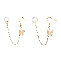 Golden Anti-Lost Earring for Wireless Earphone, Butterfly Dangle Earrings with Hanging Chain for Women, Golden, 100mm, Pin: 0.7mm