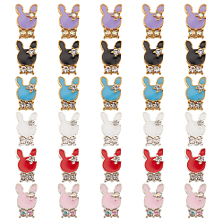 Gemischte Farbe 30 Stück 6 Farben Legierung klare Strass Cabochons, mit Emaille, golden, Kaninchen, Gemischte Farbe, 11x7x3 mm, 5 Stk. je Farbe