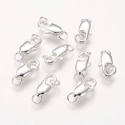 Silver Brass Lobster Claw Clasps, Cadmium Free & Nickel Free & Lead Free, Silver, 16x6mm, Hole: 2.5mm