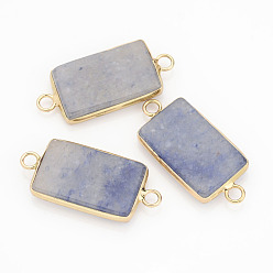 Aventurine Dyed & Heated Natural Blue Aventurine Links connectors, Rectangle, with Golden Tone Brass Findings, 30x13x4mm, Hole: 2mm