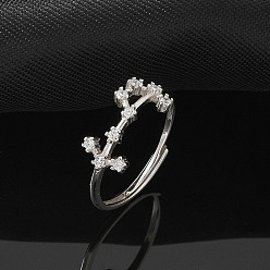 Скорпион Созвездия с родиевым покрытием 925 стерлингового серебра с микропаве прозрачные кубические цирконии регулируемые кольца для женщин, Скорпион, 7 мм, внутренний диаметр: 16 мм