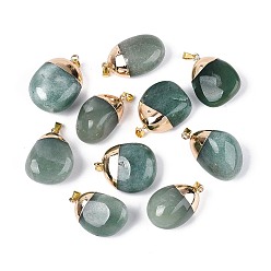 Зеленый Авантюрин Естественный зеленый авантюрин подвески, самородки прелести, с 201 защелкивающимися дужками из нержавеющей стали и латунной фурнитурой., золотые, 23~37x12.5~25x8~21.5 мм, отверстие : 5.5~7.5x2.5~4 мм