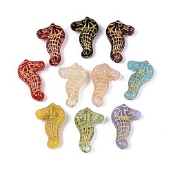 (52) Непрозрачная лаванда Стеклянные бусины в виде морского конька, золотой металл обвитыми, разноцветные, 28x17.5x7 мм, отверстие : 1.2 мм