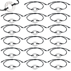 Черный 24шт. браслеты из плетеных бусин из алюминиевых дисковых звеньев, браслеты из вощеных хлопковых шнуров, диск, чёрные, внутренний диаметр: 3-1/2 дюйм (9 см)