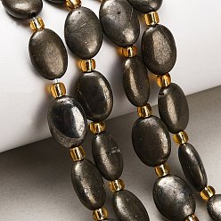 Пирит Нити из бусин из натурального золотого пирита/золотого пирита, Плоско-овальные, с бисером, 14~14.5x10~10.5x5~5.5 мм, отверстие : 1.2 мм, около 12 шт / нитка, 8.27'' (21 см)