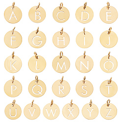 Золотой 26 шт 26 стиль 304 подвески из нержавеющей стали, плоский круглый с буквой a`z, золотые, 12x1 мм, отверстие : 2.5 мм, 1 шт / стиль