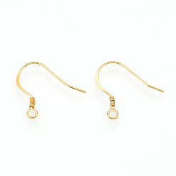 Настоящее золото 18K 925 французские крючки из стерлингового серебра с катушкой, проволока для ушей с петлями, с печатью s925, реальный 18 k позолоченный, 13x13.5~14.5x1 мм, отверстие : 1.6 мм, штифты : 0.5 мм