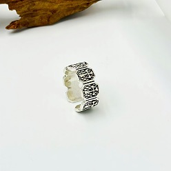 Antique Silver Alloy Cuff Open Rings for Men, Rectangle with Cross Pattern, Antique Silver, Inner Diameter: 15~20mm