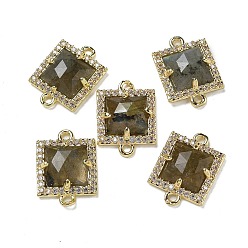 Лабрадорита Натуральный лабрадорит квадратные граненые звенья, латунь с покрытием из латуни, микро-паве, прозрачные подвески из кубического циркония, золотые, 16x11.5x4.5 мм, отверстие : 1.4 мм