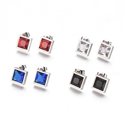 (52) Непрозрачная лаванда Серьги кубического циркония, с 304 фурнитурой из нержавеющей стали, квадрат / ромб, разноцветные, 12.2x12.2 мм, штифты : 0.6 мм, 6 пар / карты