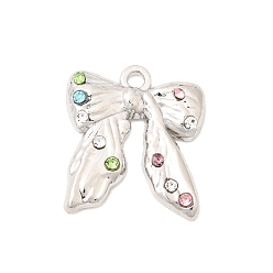 Платина Подвески из сплава и страза, бантом прелести, без кадмия, без никеля и без свинца, платина, 29x17x3 мм, отверстие : 1.8 мм