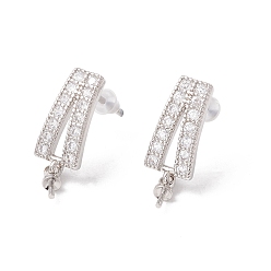 Платинированный Латунные серьги, с кубического циркония, за половину пробурено бисера, без свинца и без кадмия, трапециевидные, Реальная платина, 21 мм, контактный: 0.8 мм и 0.7 мм