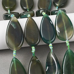 Зеленый Натуральные полосатые агатовые бусы, окрашенная и подогревом, слеза, зелёные, 40~49x20~30x8~11 мм, отверстие : 2 мм, около 7 шт / нитка, 14.06~17.01'' (35.7~43.2 см)