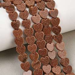 Goldstone Synthetischen Aventurin Perlen Stränge, Herz, 8x8x3~3.5 mm, Bohrung: 0.8 mm, ca. 51 Stk. / Strang, 14.37''~14.49'' (36.5~36.8 cm)