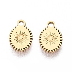 Золотой Ионное покрытие (ip) 304 брелоки из нержавеющей стали, лазерная резка, овальные со звездой, золотые, 10x6.5x0.8 мм, отверстие : 1.5 мм