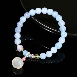 Халцедон Браслеты с подвесками из натуральных бусин халцедона, круглые, с нефритовые четки, внутренний диаметр: 2-1/8 дюйм (5.5 см)