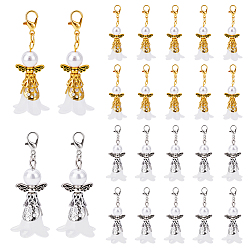 Платиновый & Золотой 60 шт. 2 цвета ангел АБС пластик искусственный жемчуг и акриловые подвесные украшения, Сплав с застежками когтя омара, платиной и золотом, 50 мм, 30 шт / цвет