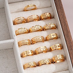 Золотой 16шт. 16 стили: кольца-манжеты из сплава в форме сердца и звезды, разнообразные, золотые, внутренний диаметр: 11~18 мм, 1 шт / стиль