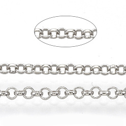 Платина Паяные латунные цепи Роло, отрыгивающая цепь, с катушкой, платина, 2x0.5 мм, около 328.08 футов (100 м) / рулон