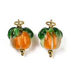 Оранжевый 304 нержавеющая сталь с подвесками ручной работы в технике лэмпворк, фруктовые темы, с целью перехода в кольце, оранжевые, 21.5x13.5x14 мм, отверстие : 4.5 мм
