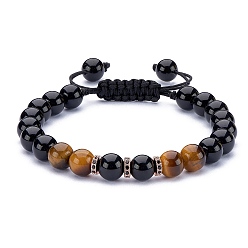 Тигровый глаз Плетеный браслет из натуральных бусин тигровый глаз, украшения из драгоценных камней для женщин, внутренний диаметр: 2-1/8~3-1/8 дюйм (5.3~7.8 см)