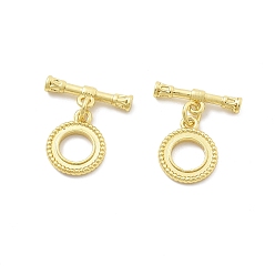 Настоящее золото 18K Латуни Переключить застежками, без кадмия, без никеля и без свинца, плоско-круглые, реальный 18 k позолоченный, Кольцо: 13x11x2 mm, отверстие : 1.4 мм, бар: 16x5x3 mm, отверстие : 1.4 мм