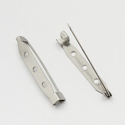 Platinum Iron Brooch Pin Back Safety Catch Bar Pins with 3-Hole, Platinum, 38x6x6mm, Hole: 2mm, Pin: 0.8mm