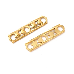 Real 18K Gold Plated Ion Plating(IP) 304 Stainless Steel Connector Charms, Oval with Moon & Star & Heart Links, Real 18K Gold Plated, 44.5x10.5x3mm, Inner Diameter: 4.5x5.5mm