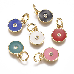(52) Непрозрачная лаванда Латунные микро проложить кубического циркония прелести, с эмалью и кольцом для прыжков, долговечный, реальный 18 k позолоченный, плоско-круглые, разноцветные, 10x8x1 мм, отверстие : 3 мм