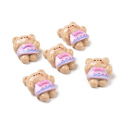 Цвет Древесины Непрозрачные кабошоны из смолы, мишка с жемчужно-розовым бантом, деревесиные, 22.5x17x8.5 мм
