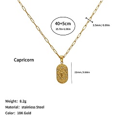 Capricorn 304 Stainless Steel Zodiac Constellation Pendant Paperclip Chain Necklaces, Real 18K Gold Plated, Capricorn, 15.75 inch(40cm)