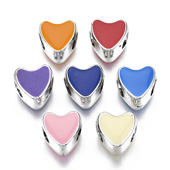 Платина УФ-покрытие акриловым Европейский бисером, с эмалью, бусины с большим отверстием, сердце, платина, 11.5x11.5x8.5 мм, отверстие : 4.5 мм
