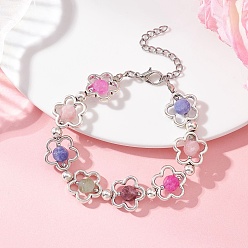 Турмалин Браслеты-цепочки из сплава цветов в тибетском стиле с натуральным турмалиновым бисером для женщин, с 304 цепями на концах из нержавеющей стали, 6-5/8 дюйм (16.8 см)